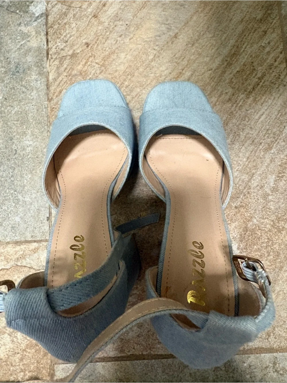 Light Blue Denim Platform Block Heel Sandals